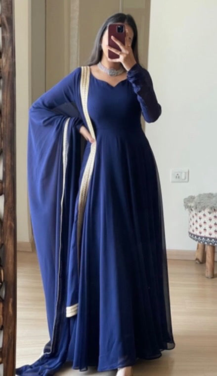 Deep Blue Anarkali