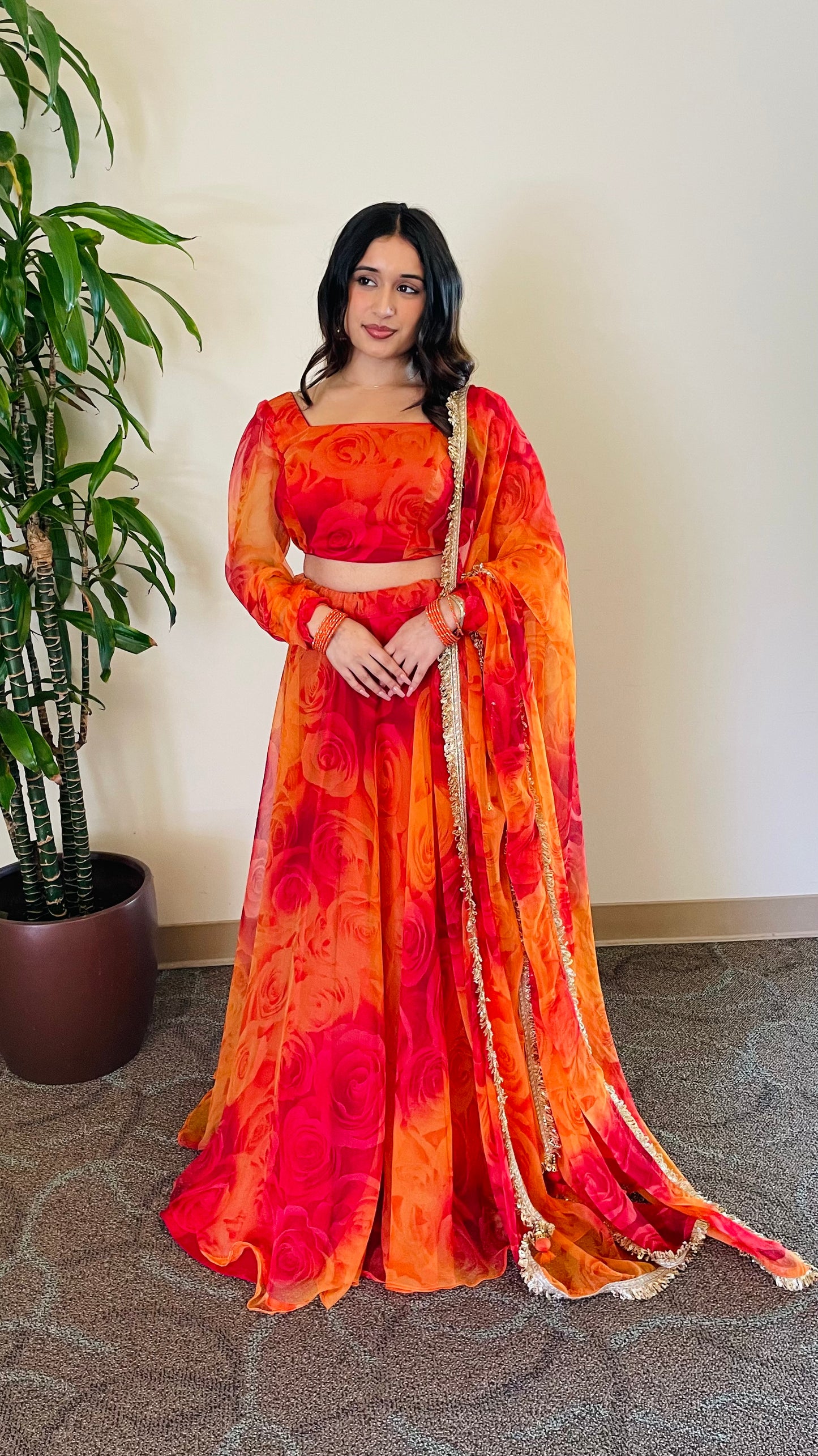 Multi Orange Lengha