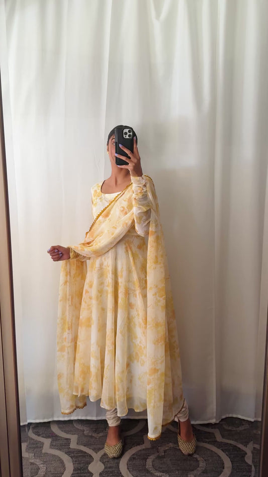 Yellow Cream Anarkali