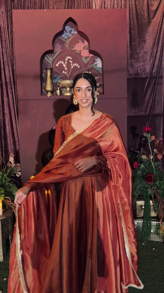 Rust Orange Shimmer Tissue Silk