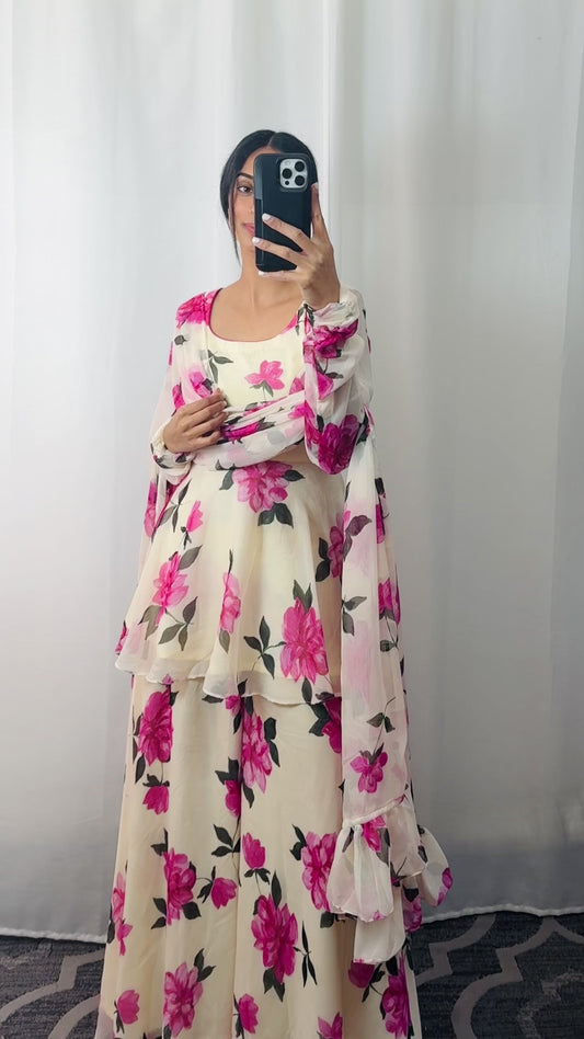 Pink Peony Peplum Set